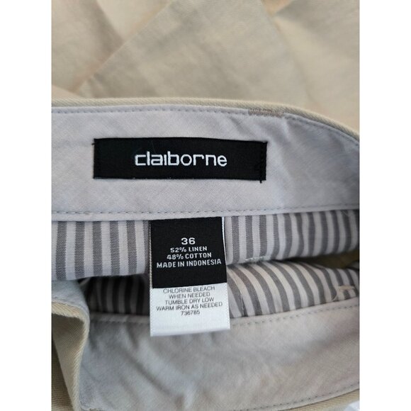 Claiborne Mens Sand Flat Front Pants 36x32 Linen/Cotton Blend golf garden party - Picture 6 of 8